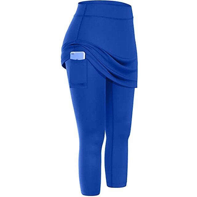 Dame Løb Capri Leggings Løbskørt med strømpebukser 2 i 1 med telefonlomme Baselag Atletisk atletiktøj Efterår Spandex Åndbart Hurtigtørrende Svedtransporende Blød Gym Træning Løb Løbe Sportstøj
