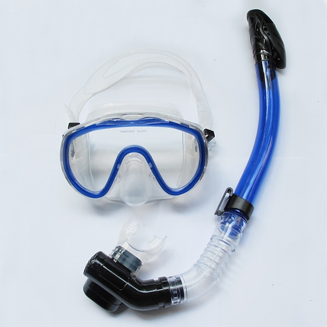 WAVE Snorkeling Set Anti Fog Dry Top Adjustable Strap Two-Window - Swimming Diving Scuba Silicone - For Adults Black Red Blue Green Royal Blue