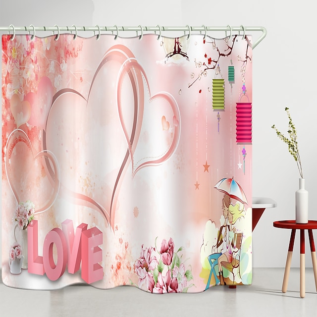  발렌타인 데이 담홍색 애정 두 디지털 인쇄 샤워 커튼 샤워 커튼 후크 현대 폴리 에스터 새로운 디자인