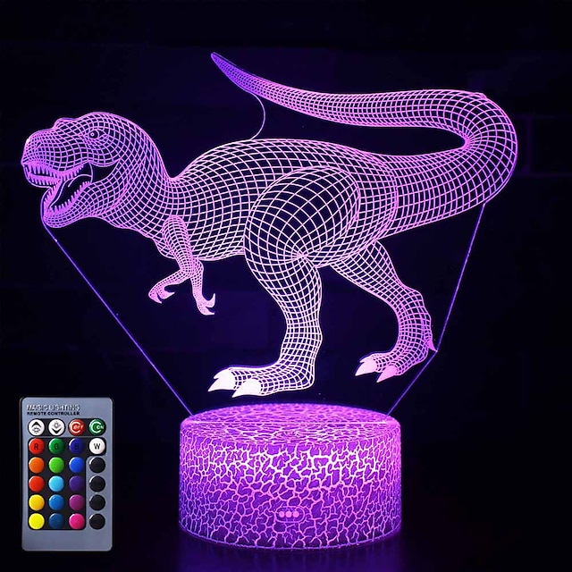  dinosaur leker nattlys - 3d nattlampe med tre mønstre&amp; fjernkontroll&amp; smart touch16 farger som skifter dimbare brithday-gaver til 2 3 4 5 6 7 8 år gamle gutter jenter dinosaur fans