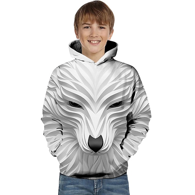  Kids Toddler Boys' Hoodie Pullover Long Sleeve Wolf 3D Print Kid Top Animal Fashion Active Basic White Black Top