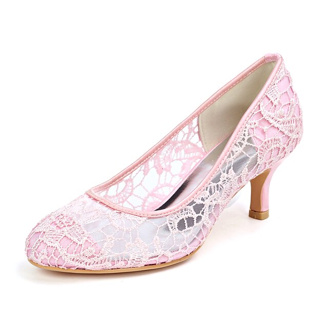Women's Pumps Wedding Bridal Shoes Lace Kitten Heel Round Toe Classic ...