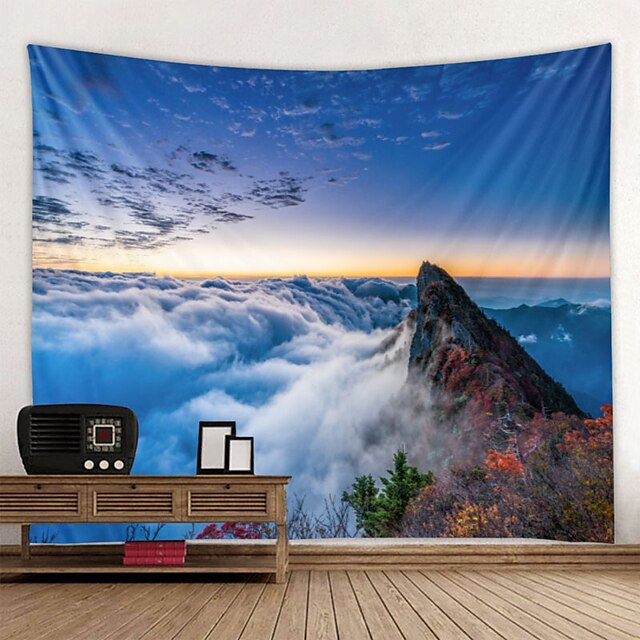  Wall Tapestry Art Decor Blanket Curtain Hanging Home Bedroom Living Room Decoration Natural Scenery Blue Sky White Cloud Mountain Top