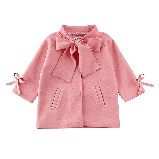 Baby & Kids Girls Clothing | Kids Girls Coat Long Sleeve Green Pink Wine Plain Pocket Fall Winter Active Street 2-12 Years / Str