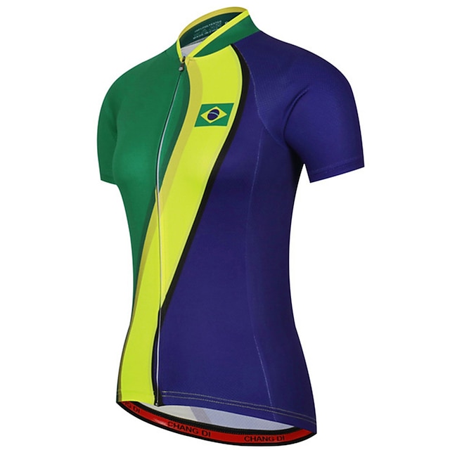  21Grams® Women's Short Sleeve Cycling Jersey Summer Spandex Polyester Blue+Green Brazil National Flag Bike Jersey Top Mountain Bike MTB Road Bike Cycling UV Resistant Breathable Quick Dry Sports