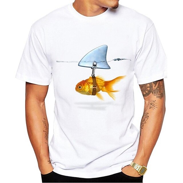 Men's Graphic Animal Fish Shirt T Shirt Short Sleeve T shirt 3D Print Round Neck Shirt Cute Casual Daily Holiday White Blue Brown Summer Clothing Apparel Normal S M L XL XXL 3XL4