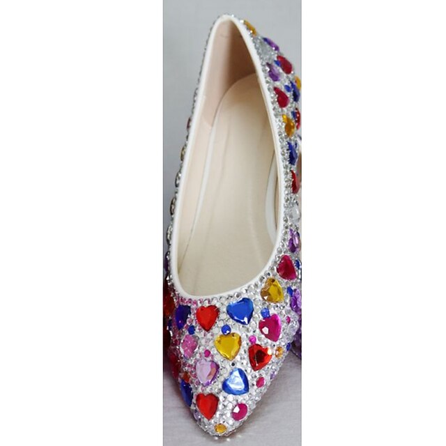 Women's Wedding Shoes Pointed Toe Low Heel Bridal Shoes with Rhinestones