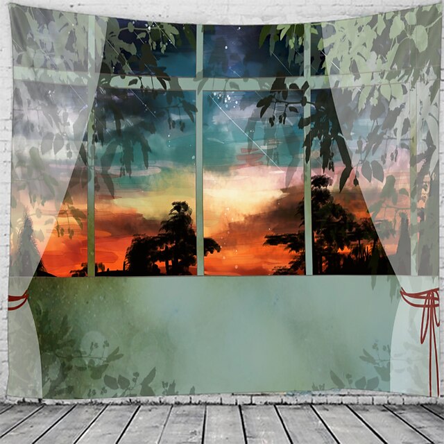  venster landschap wandtapijten art decor deken gordijn opknoping thuis slaapkamer woonkamer decoratie zonsondergang boom