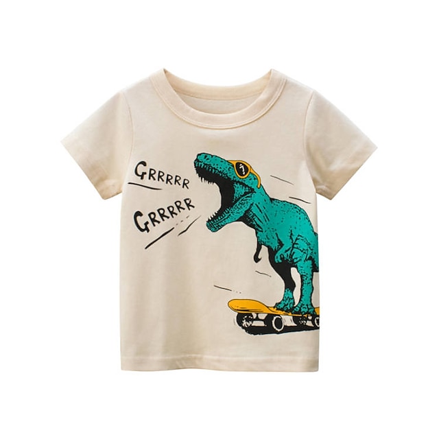 Baby & Kids Boys Clothing | Kids Boys T shirt Tee Short Sleeve Beige Dinosaur Cartoon Graphic Dinosaur Animal Print Cotton Stree