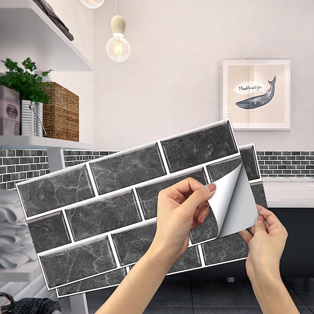  15x30cm 6kpl laatat seinätarrat laattamaali takalasi irrotettava vedenpitävä itseliimautuva tarra kodinsisustus olohuone keittiö kylpyhuone sisustus (musta）itseliimautuva koristeellinen seinätarra