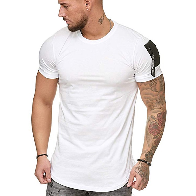 men's gym muscle athletic t-shirt fashion zipper workout cotton shirt ...