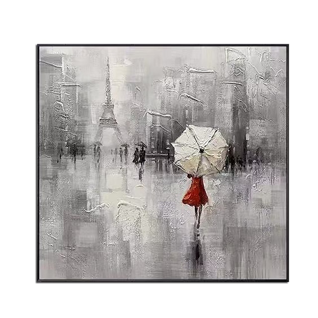  Large Size Oil Painting 100% Handmade Hand Painted Wall Art On Canvas Eiffel Tower Women Hold An Umbrella Modern Contemporary Home Decoration Decor Rolled Canvas No Frame Unstretched
