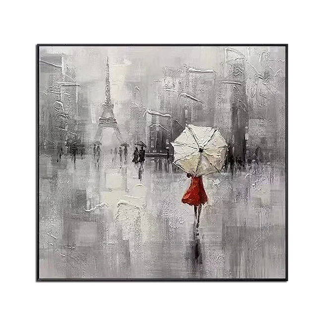 Large Size Oil Painting 100% Handmade Hand Painted Wall Art On Canvas Eiffel Tower Women Hold An Umbrella Modern Contemporary Home Decoration Decor Rolled Canvas No Frame Unstretched 7