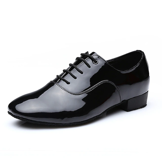 Men's Black Patent Faux Leather Lace-Up Dance Shoes with Soft Suede Sole – Classic Ballroom Shoes for Formal Events and Latin Dance 9