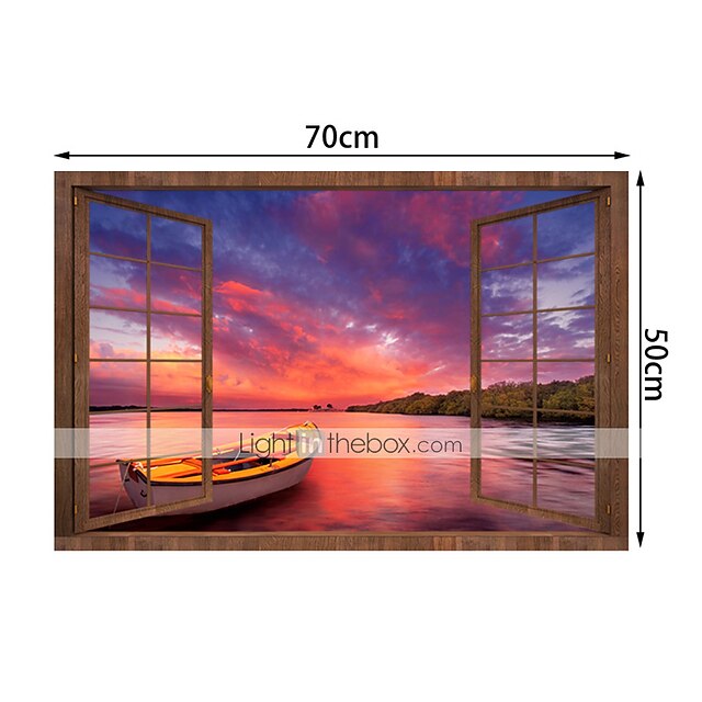 Home & Garden Home Decor | Landscape Sunset Sea Lone Boat Wall Stickers 3D Wall Stickers Decorative Wall Stickers PVC Home Decor