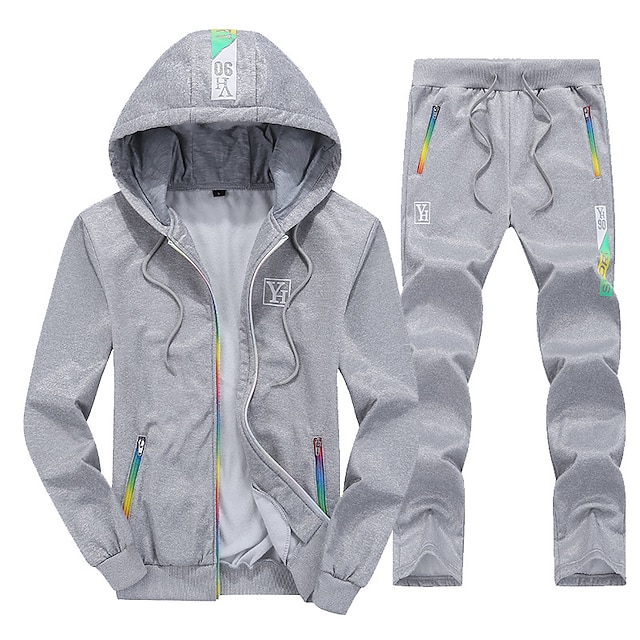  Pánské Tepláková souprava Běžecké obleky Černá Vodní modrá Světle šedá Kapuce Písmeno Zip Kapsy 2 ks Sport Streetwear Šik ven Chladný Na běžné nošení Jaro & podzim Oblečení Mikiny s kapucí Mikiny