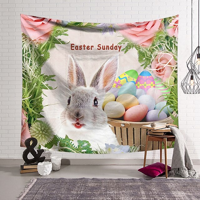  Happy Easter Happy Easter Wall Tapestry Art Decor Blanket Curtain Hanging Home Bedroom Living Room Decoration Polyester Rabbit Spring Bunny Egg