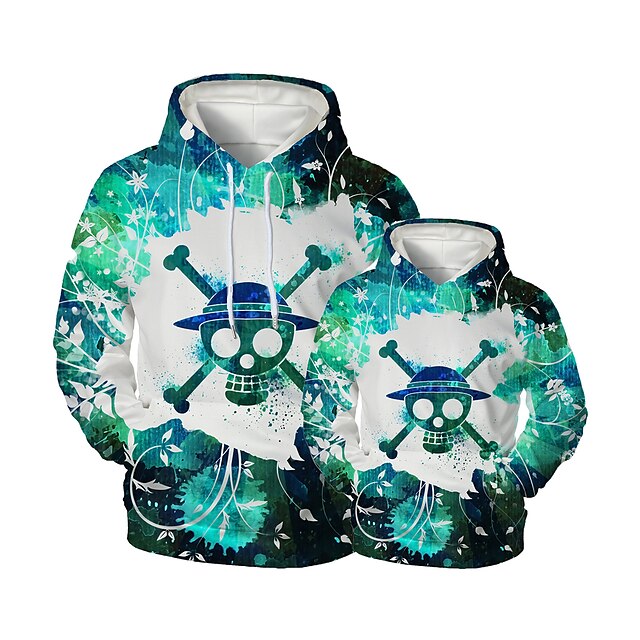  Family Look Hoodie & Sweatshirt Graphic Optical Illusion Animal Print Green Long Sleeve Active Matching Outfits