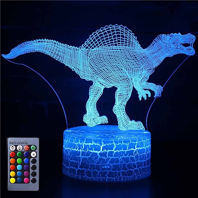  Dinossauro 3d luz da noite ilusão lâmpada 16 mudança de cor decoração lâmpada com controle remoto para sala de estar cama bar melhor presente brinquedos para meninos meninas