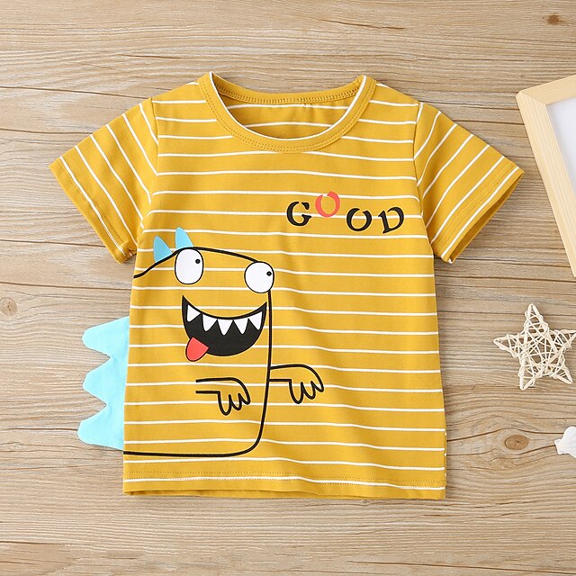 Baby & Kids Boys Clothing | Kids Boys T shirt Tee Short Sleeve Blue Yellow Dinosaur Cartoon Animal Print Cotton Active / Summer 