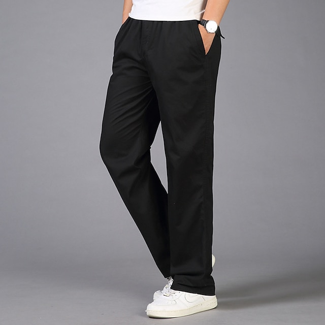  Men's Cargo Pants Trousers Elastic Waist Plain Sports Outdoor Cotton Casual Black Yellow