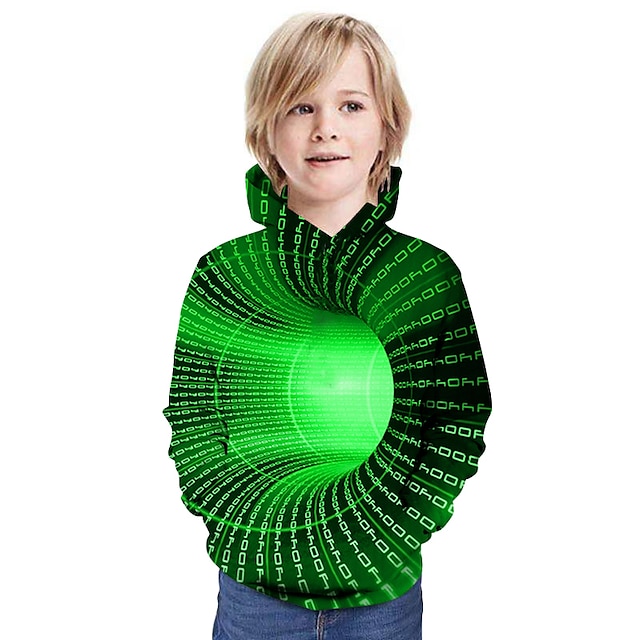  Kids Boys 3D Vertigo Hoodie Long Sleeve  Optical Illusion Print Pocket  Green Red Yellow Children Tops Fashion Hoodie