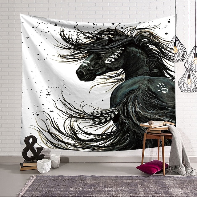  Large Wall Tapestry Art Deco Blanket Curtain Hanging Home Bedroom Living Room Dormitory Decoration Polyester Fiber Animal Black Horse