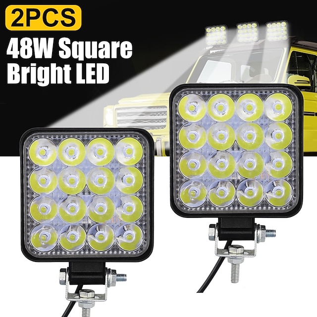  1pcs/2pcs Car Light Bulbs 48 W 16 LED Worklight Offroad Work Lights Modified Headlight Engineering Spotlights Auto Parts Accessories  For Truck Tractor