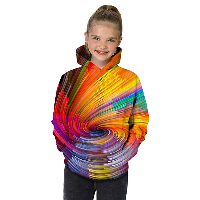 Baby & Kids Girls Clothing | Kids Toddler Girls Hoodie & Sweatshirt Long Sleeve Rainbow Print Geometric 3D Print Rainbow Childre