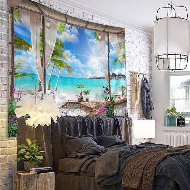 Window Landscape Wall Tapestry Art Decor Blanket Curtain Hanging Home ...