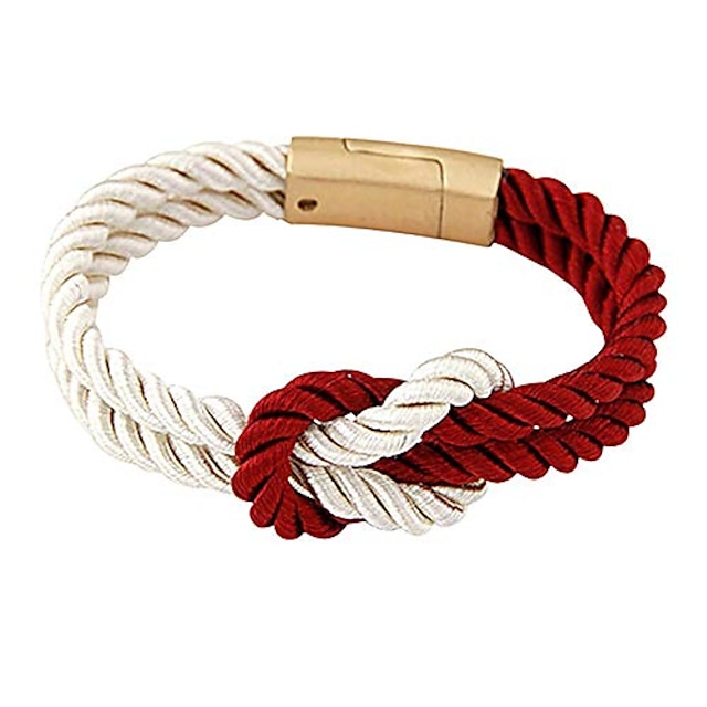  Women's Men's Braided Rope Chain Bracelet with Magnetic Clasp Bow Charm Bangle - Claret