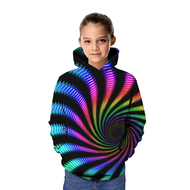  felpa con cappuccio con stampa vertigine 3d per bambina& felpa manica lunga grafica tie dye arcobaleno bambini top basic