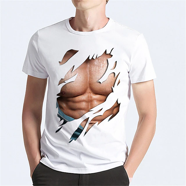 Men's Graphic Muscle T Shirt Tee Funny T Shirts Short Sleeve T shirt 3D Print Round Neck Shirt Sports Casual Muscle Daily Holiday White / Black Black White Summer Clothing Apparel Normal S M L XL XXL 12