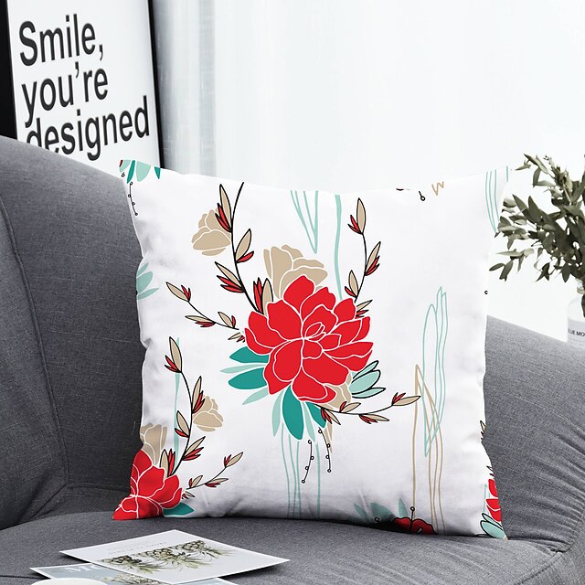 Home & Garden Home Decor | 1 pcs Polyester Pillow Cover & Insert, Floral&Plants Simple Classic Square Zipper Polyester Tradition