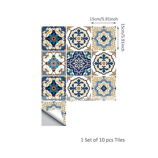 Home & Garden Home Decor | 10Pcs 15*15cm Moroccan Tile Wall Stickers - 3D Wall Stickers Abstract / Shapes Bathroom / Kitchen - D