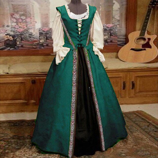Vintage Luxe 18e Eeuwse Victoriaanse Gehaakte Lace Bell Drape Mouwen Middeleeuwse Renaissance Gotische Grond Cosplay Vintage Jurk Jurk Bruiloft Cosplay
