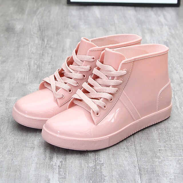  Women's Boots Flat Heel Round Toe Booties Ankle Boots Classic Daily PVC Solid Colored Black Pink Light Pink / Booties / Ankle Boots
