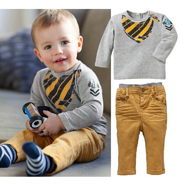 Baby & Kids Boys Clothing | Kids Boys Clothing Set Long Sleeve Gray Patchwork Patchwork Print Cotton Daily Wear Active Basic Reg