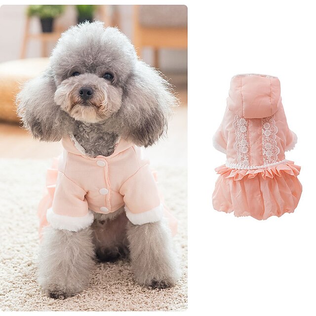  Dog Cat Coat Hoodie Puppy Clothes Simple Solid Colored Bowknot Fashion Keep Warm Outdoor Winter Dog Clothes Puppy Clothes Dog Outfits Pink Costume for Girl and Boy Dog Faux Fur S M L