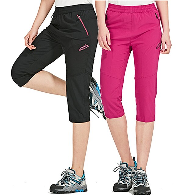 Women's Hiking Pants Trousers Summer Outdoor Quick Dry Zipper Pocket Multi Pockets Lightweight Capri Pants Bottoms Elastic Waist Black-female Rose Red Camping / Hiking / Caving S M L XL XXL 12