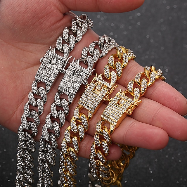 Shoes & Bags Fashion Accessories | Cuban Chain Link Necklace Iced Out Necklace Hip Hop Chain Gold Silver Rose Gold 45/50/55/60 c