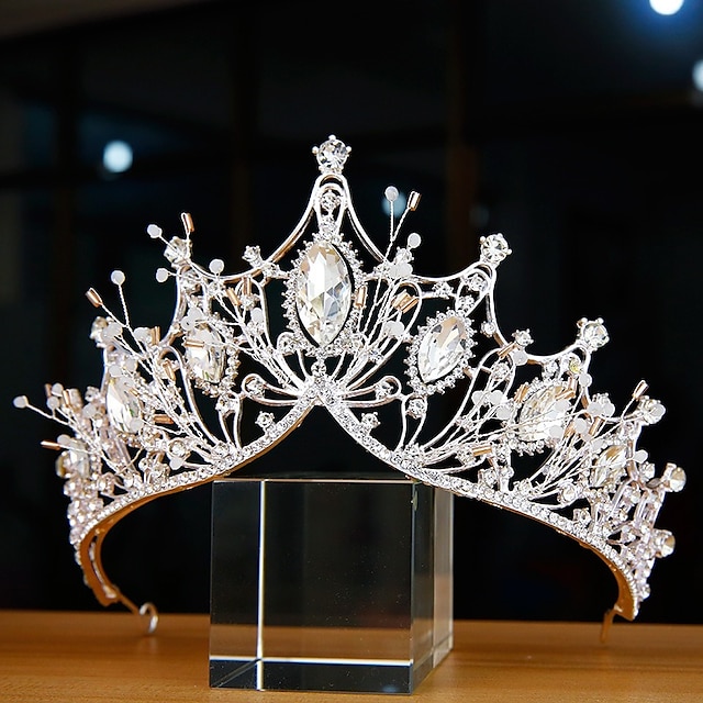  Crown Tiaras Metalliseos Häät Erikoistilaisuus Ystävänpäivä mielitietty Ylellisyys Prinsessa Kanssa Helmillä Kristallit / Strassit Päähine Päähineet