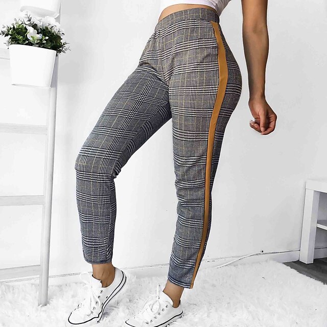 Womens Clothing Womens Bottoms | Womens Fashion Chinos Print Ankle-Length Pants Casual Weekend Stretchy Plaid Checkered Comfort 