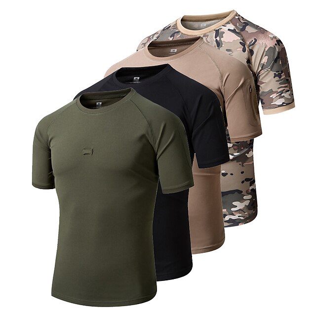  Men's Hiking Tee shirt Top Outdoor Quick Dry Breathable Sweat-Wicking Spring Summer Camo Black Army Green Camouflage Hunting Exercise & Fitness Football / Soccer