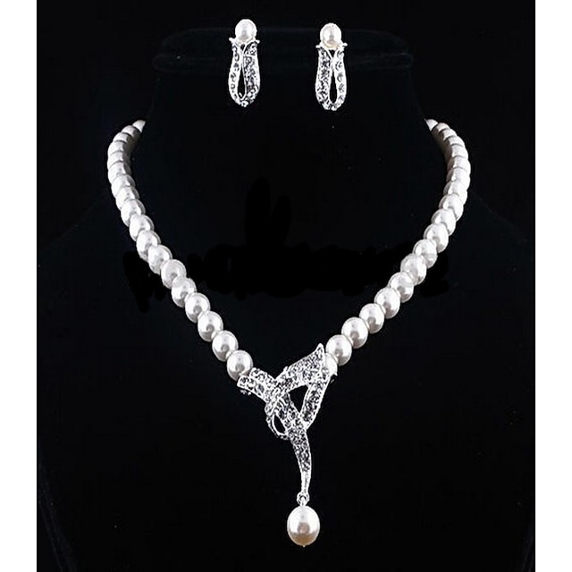  Zestawy biżuterii ślubnej 1 zestaw Sztuczna perła Kryształ górski 1 Naszyjnik Kolczyki Damskie Elegancja Moda Koreański Biżuteria Ustaw Na Impreza Ślub Prezent / Zaręczynowy