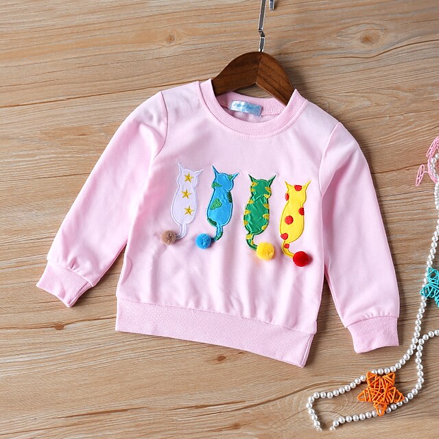 Baby & Kids Girls Clothing | Kids Toddler Girls Childrens Day Hoodie & Sweatshirt Long Sleeve Pink Light Blue Cat Cat Solid Colo