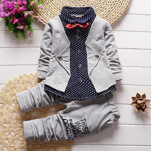  Boys 3D Polka Dot Color Block Shirt & Pants Formal Set Long Sleeve Fall Winter Active Basic Cotton Polyester Kids Toddler School Party Regular Fit