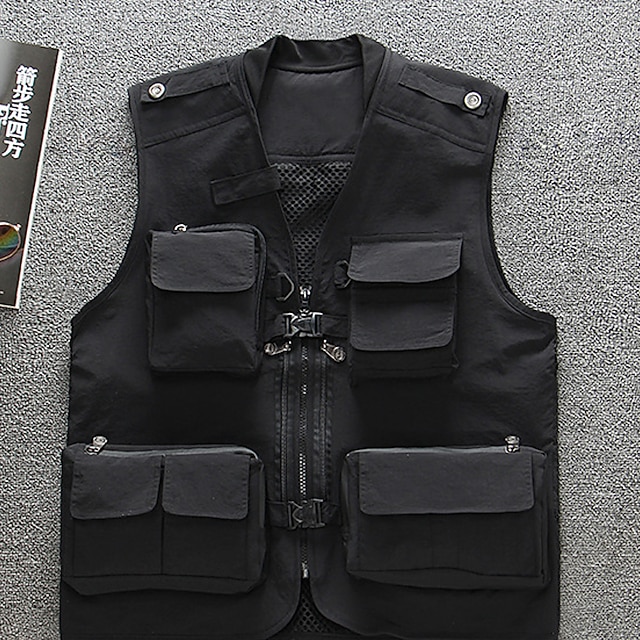 

Men's Fishing Vest Hiking Vest Sleeveless Vest / Gilet Top Outdoor Multi-Pockets Quick Dry Lightweight Breathable Summer Nylon Solid Color khaki Black Red Fishing Climbing Running