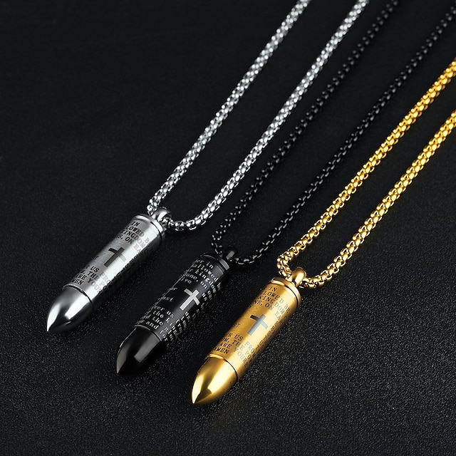  Cremation Ashes Urn Necklace Lord's Prayer Cross Bullet Pendant Stainless Steel Cross Prayer Bible Necklace 24 inches Chain (gold spanish version)