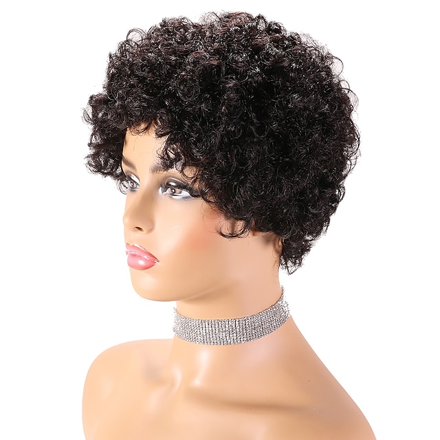 Remy Human Hair Wig Pixie Cut For Black Women Short Afro Curly ...